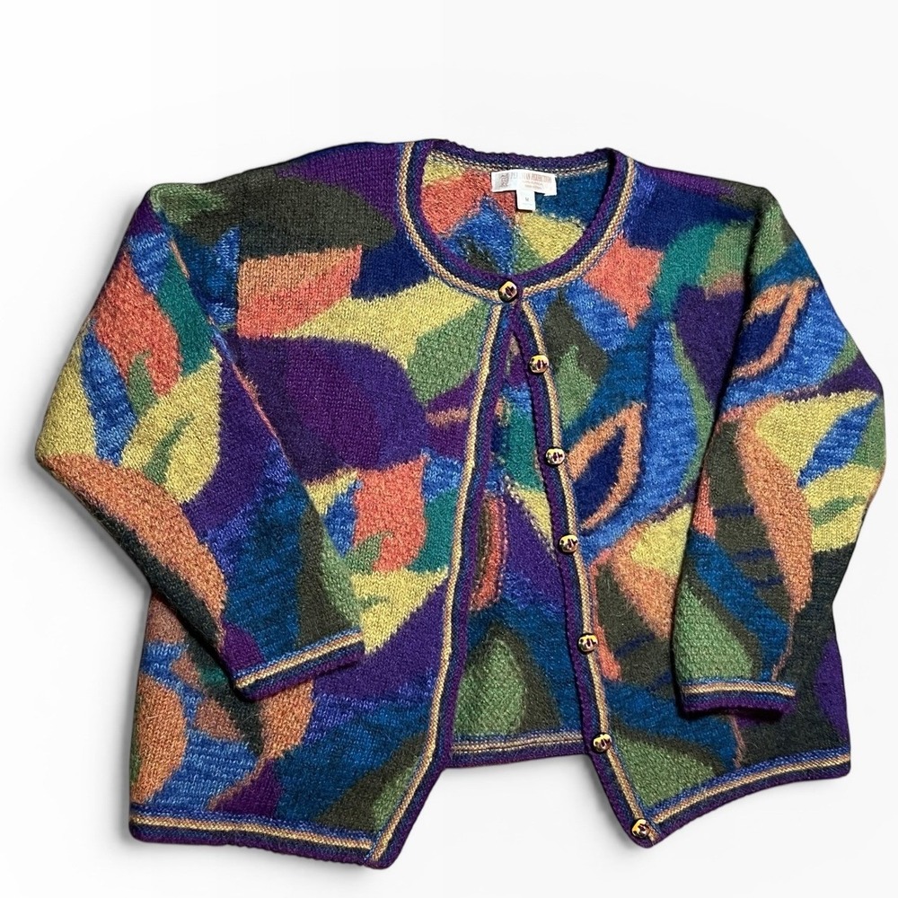 Peruvian Perfection Hand Knit 100% Alpaca Cardigan Sweater Purple Medium Luxury